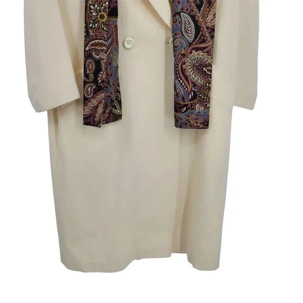 Vintage Wool Coat Long Double Breasted Trench Notched Lapel Vanilla Sz 12‎